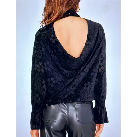 1. State High Neck Open Back Long Sleeve Blouse Rich Black M - Picture 5 of 16